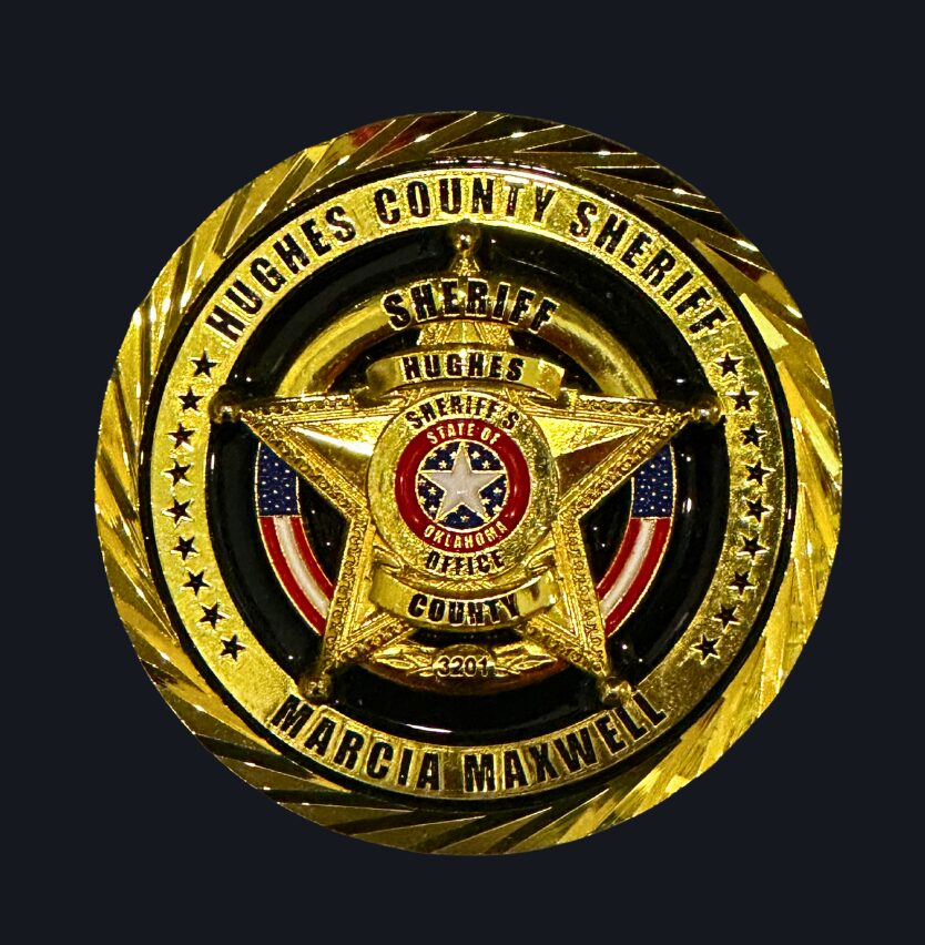 Custom police challenge coin with badge style center and blue enamel accents